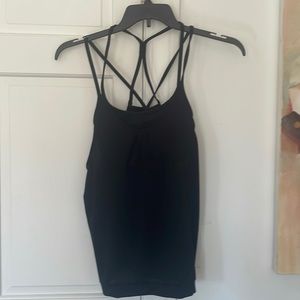 𝅺ATHLETA Black Mesh Top Energize Tank Top Built in Bra EUC! Small